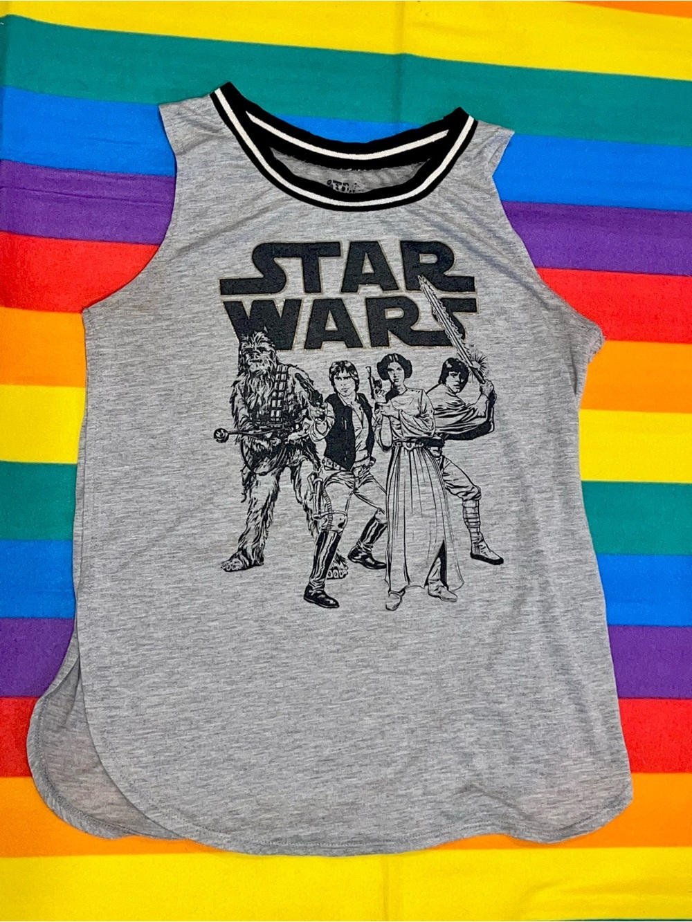 Fifth Sun Grey Star Wars Sleeveless Graphic Tank Top, Ringer Neck Scoop Hem, M